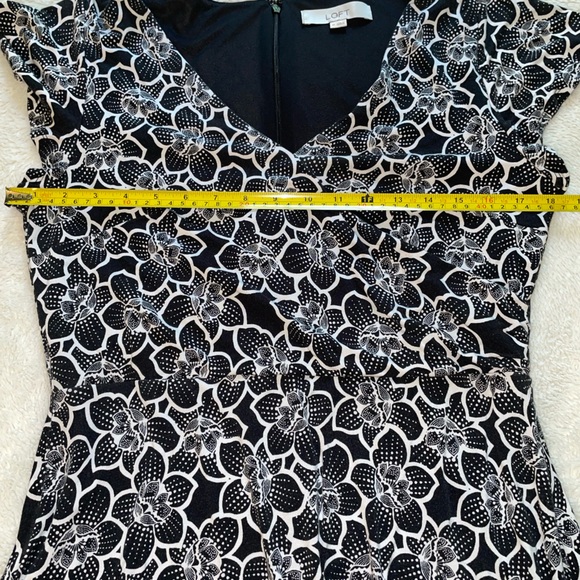 LOFT Black and White Floral‎ Dress with Dots - Picture 3 of 8